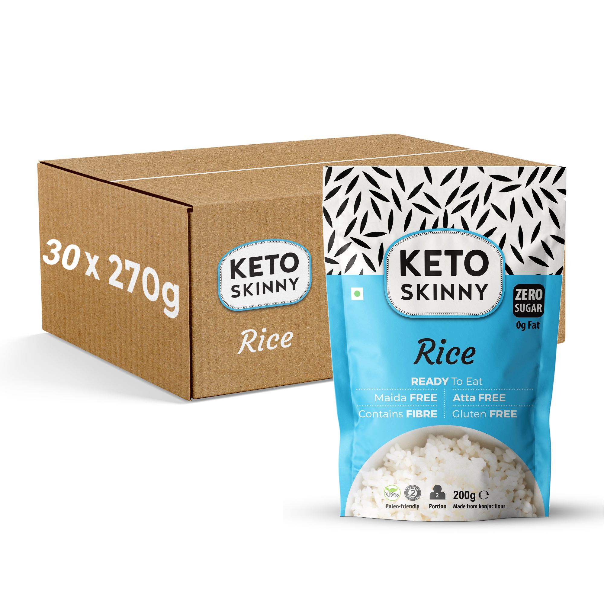 Keto Skinny Organic Rice, 100% Natural, Low Carb, Low Calorie, Zero Fat, Zero Sugar, Ready to Eat, Gluten Free 270gm